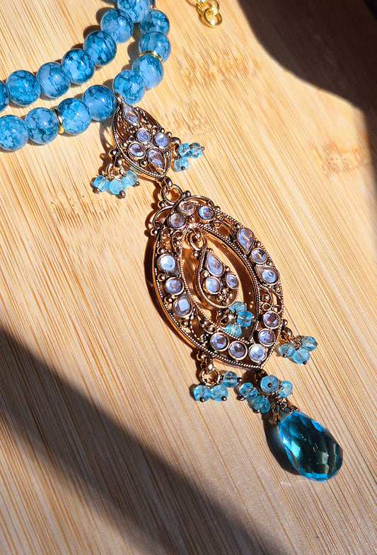 🩵Blue + Gold Princess Statement Necklace