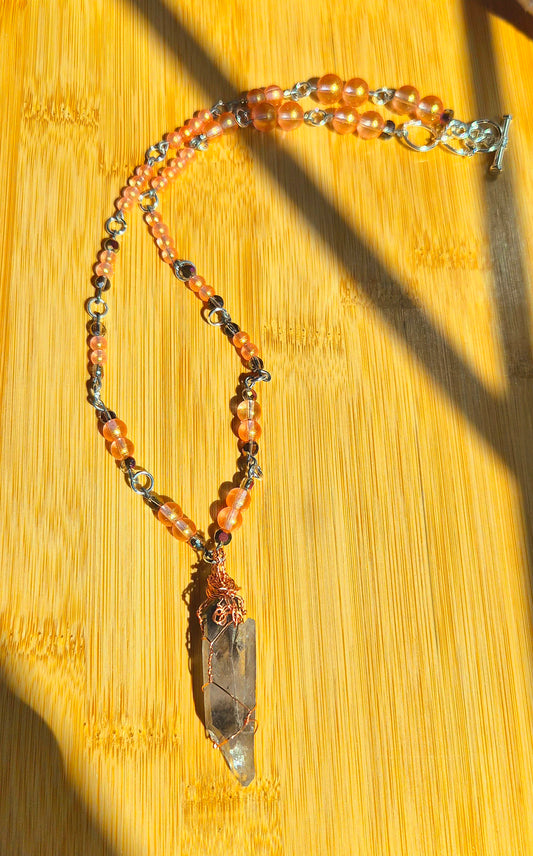 Copper Wrapped Quartz Point Necklace