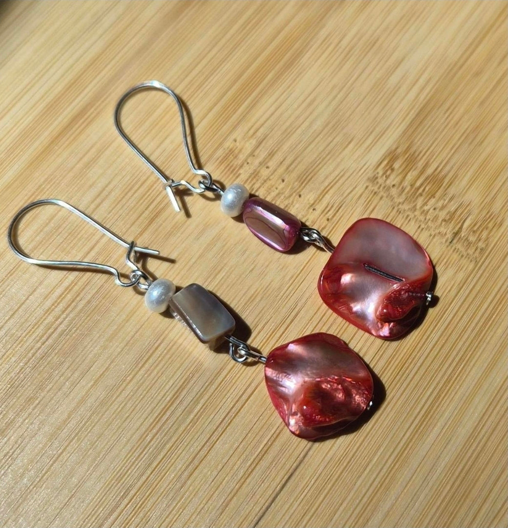 🐚Handmade♡ Colored Real Abalone Shell Earrings🐚