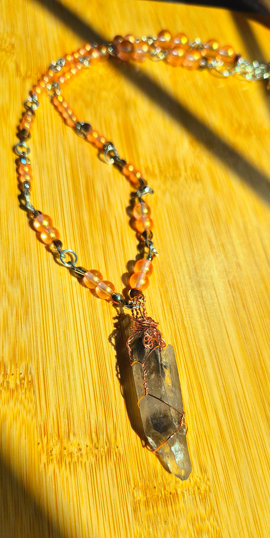 Copper Wrapped Quartz Point Necklace