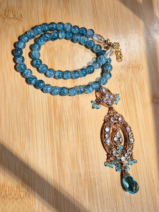 🩵Blue + Gold Princess Statement Necklace
