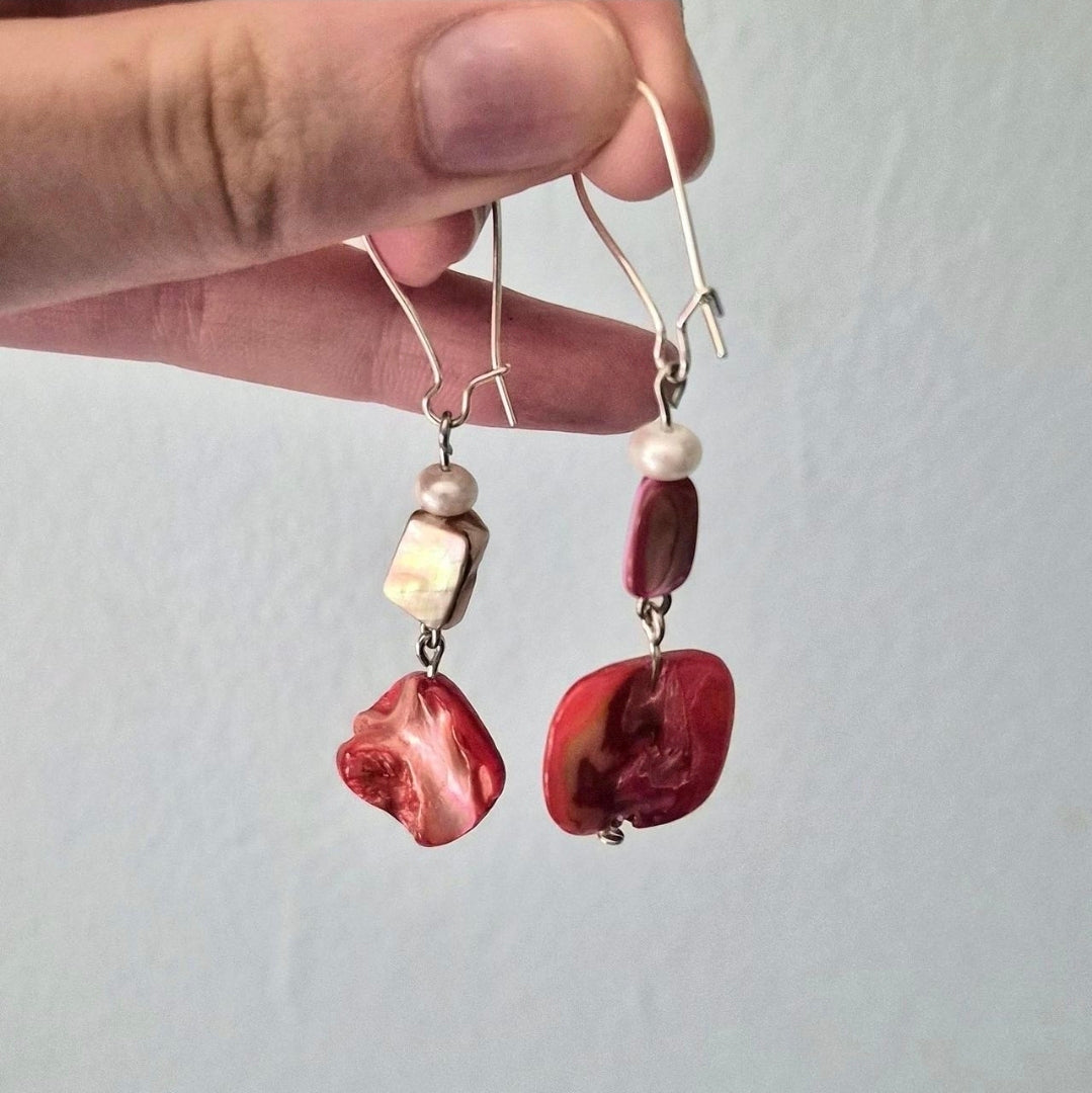 🐚Handmade♡ Colored Real Abalone Shell Earrings🐚